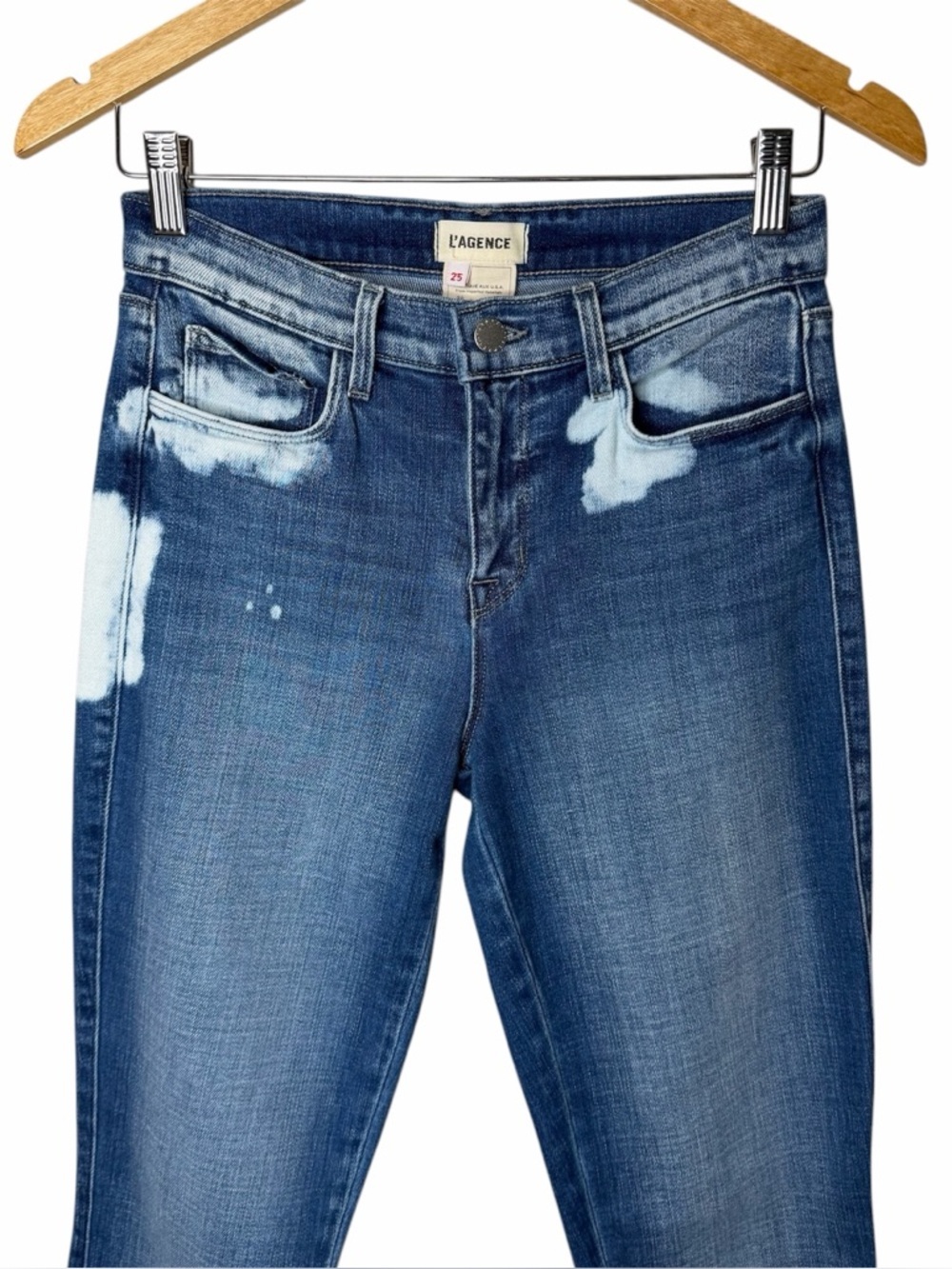 L'AGENCE Harmon Bleach Slim Straight Leg Jeans Size 25 Montana Destruct Denim - Picture 8 of 13